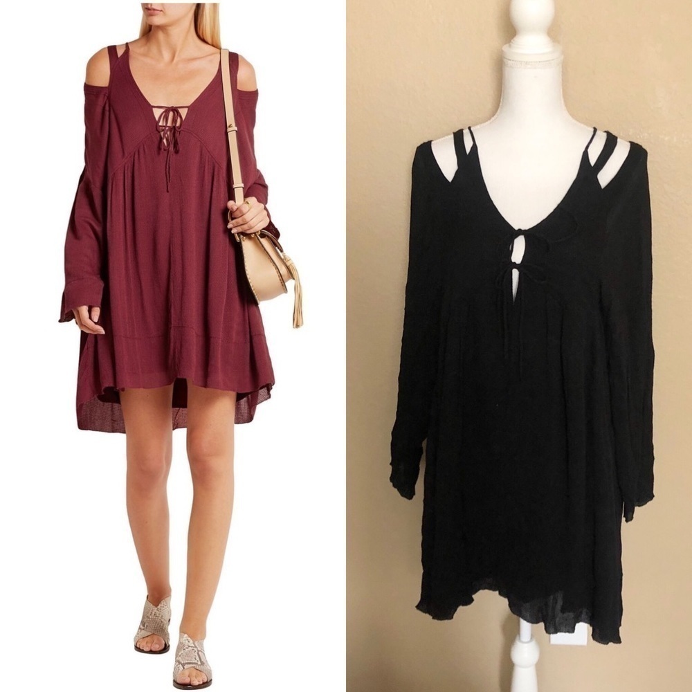NEW iro gauze cut out tie front mini dress